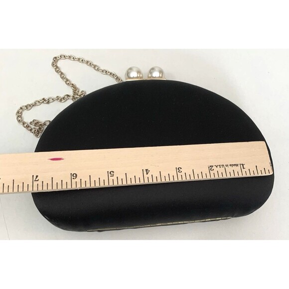 Kate Landry Little Black Formal Clutch with Pearl Clasp and Gold Colored Chain